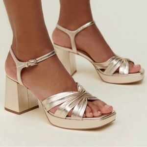 Reformation Maize Platform Heeled Sandals Gold Metallic Size US 9 1/2